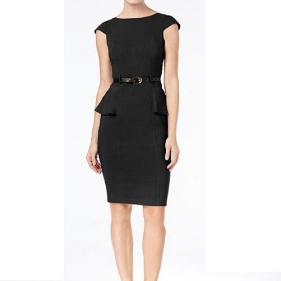XOXO Womens Small Black Cap Sleeve Peplum Sheath Dress NWT Missing Belt AJ30 - Picture 1 of 8